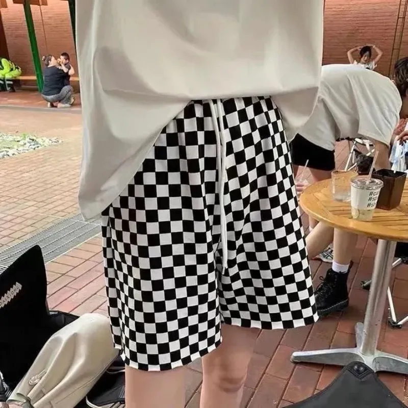 Sommer-Panda-Shorts für Damen 2025, japanischer Buchstabe ​ Stickerei-Hose mit hoher Taille und weitem Bein, Y2k-Ästhetische Taschen-Shorts, Pantalones