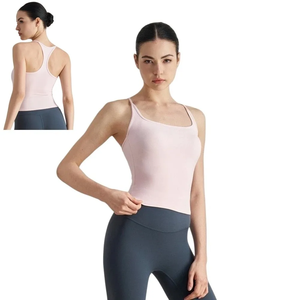 

Beauty Back Sleeveless Sports Vest Camisoles Short Style Off Shoulder Yoga Slim Vest Slim Fit Solid Color Suspender Vest Woman