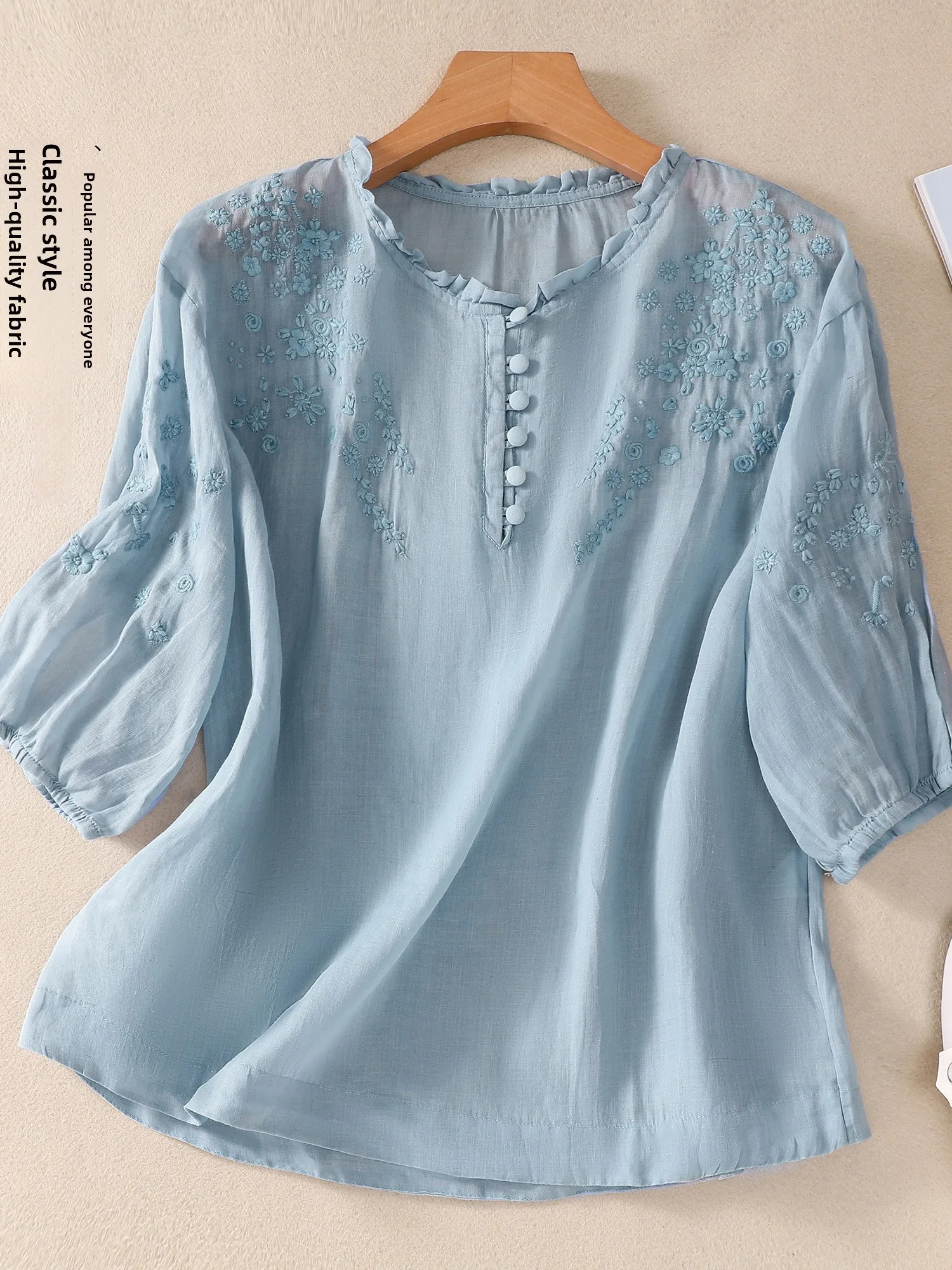 

Высококачественный хлопок и лен Mommy irt, летняя свободная повседневная подставка для манжет с вышивкой, подходит для Seven Sve Commute Sle Pure...