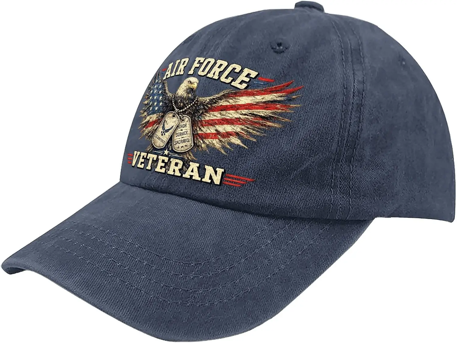 Customization Customization Air Force Veteran Hat - American Bald Eagle Flag Wings Cap - Adjustable Cotton Military Service Gift