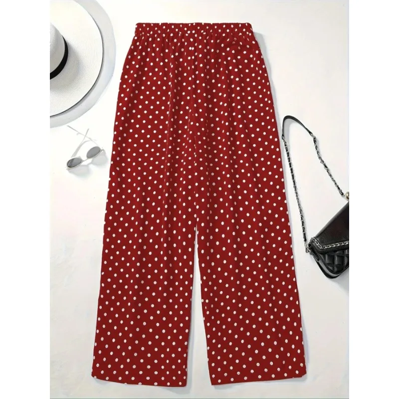 Plus Size 1XL-5XL สายรัดเอวแฟชั่นของผู้หญิงพร้อมกางเกงลําลองและสบายพิมพ์ลาย Polka Dot