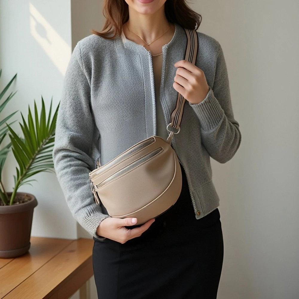 

Trendy 2025 Spring Shoulder Bag - Wide Strap Crossbody Purse for Women, Simple Elegant Waist Bag Lightweight Commuter