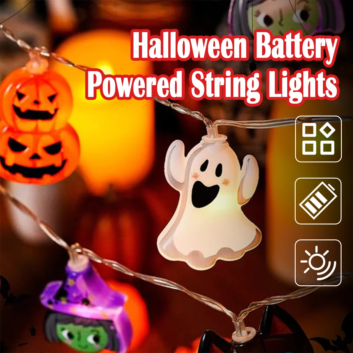 

10/20 Led Halloween String Lights For Warmwhite Party Strings Cat Lamps Small Web Timer Indoor 20Leds Curtain Rope Ghost Battery