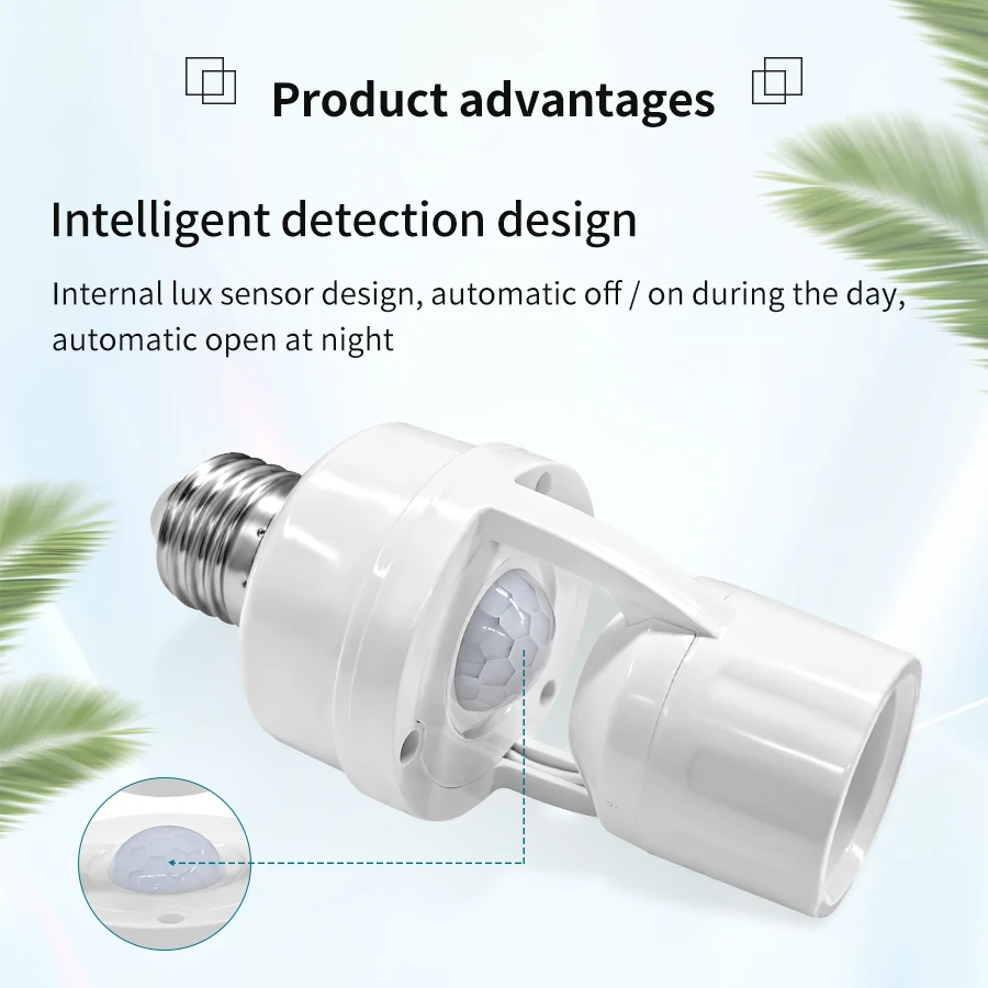 E27 Bulb Holder with PIR Motion Sensor E27 Lamp Base Socket Converter Smart Light Switch Infrared Body Human Detector AC100-240V