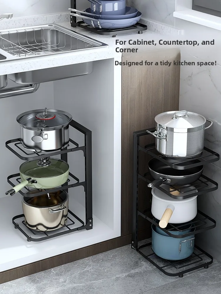 Kitchen Corner Storage Rack Pot Holder under Sink Shelf Space Saver for Home Use Cooking Utensils Organization