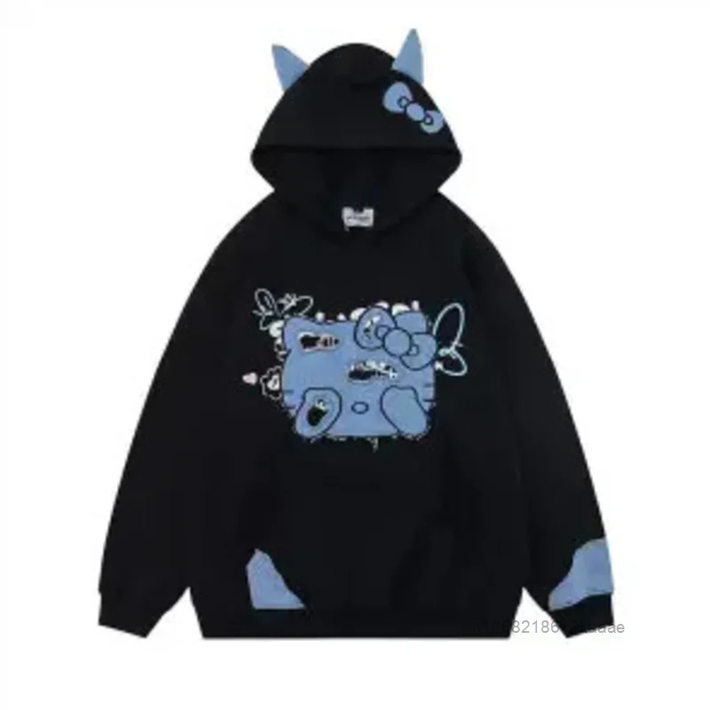 Sanrio Hello Kitty Unique Hat Design Female Autumn Hoodie Korean Style New Patchwork Embroidery Loose Casual Versatile Pullovers