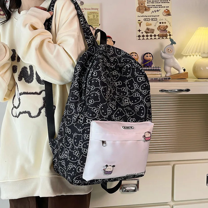 Sanrio Hello Kitty Schoolbag Cute Cartoon Junior Student Knapsack Light Travel Campus Versatile Female Backpack Holiday Gifts