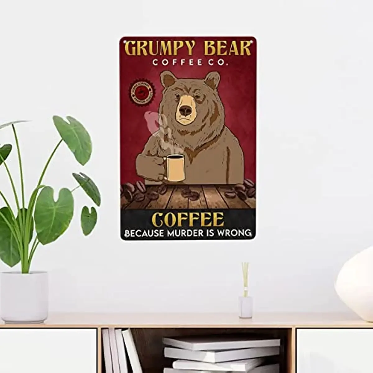 WEIMEILD Grumpy Bear, Coffee Co. Coffee Because Murder is Wrong, Retro Metal Tin Sign Pub Bar Man Cave Club Decoration