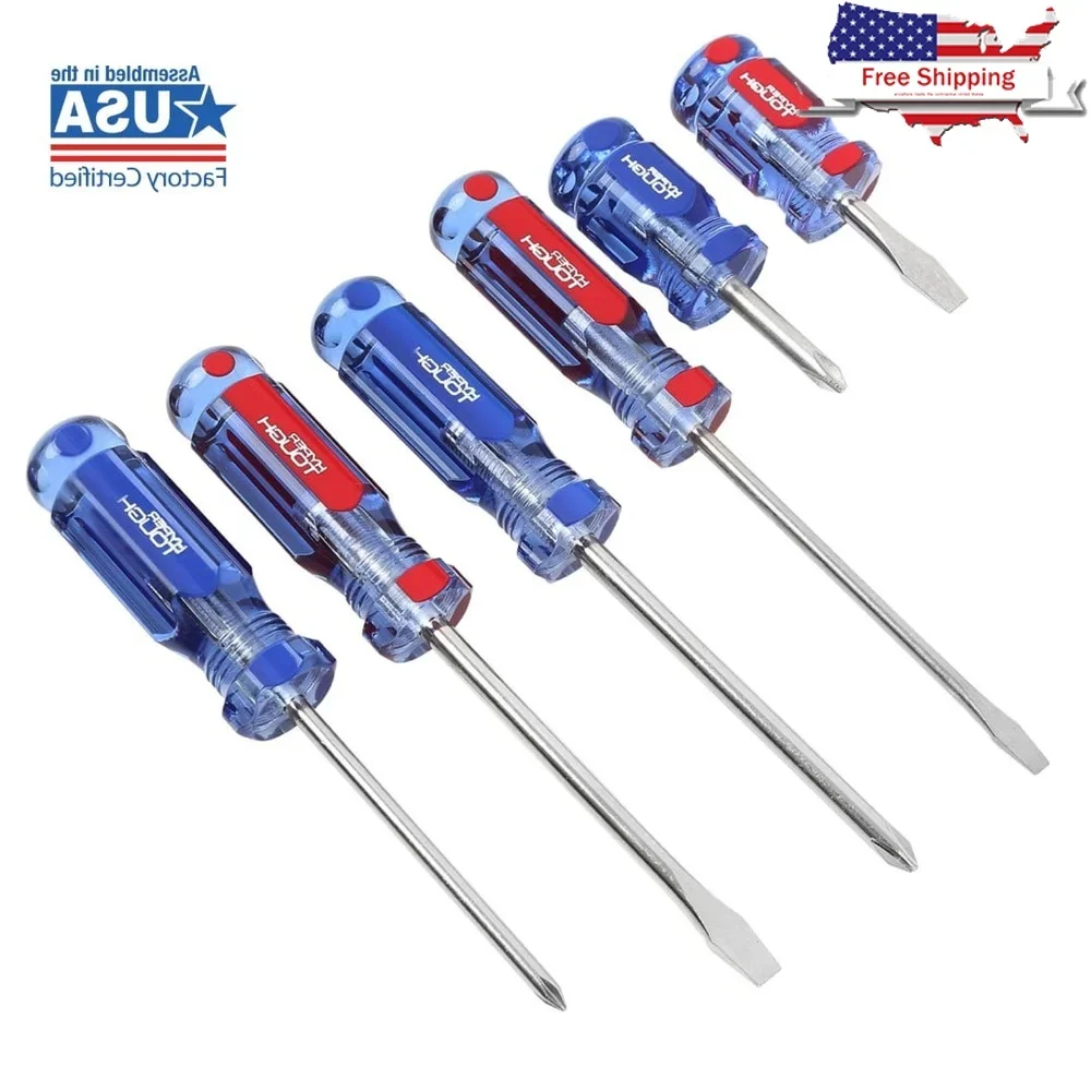 

6-Piece Screwdriver Set with Acetate Handle Durable Shatter Resistant Nickel Plated Blades Color Coded Easy Identification Heat