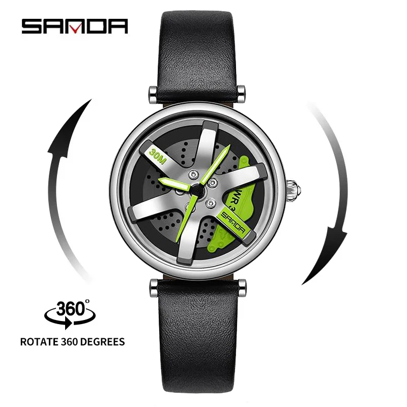 SANDA P1073 Fashion Luxury Casual Simple Ladies Daily Dress Leather Wristwatch 360 Rotating Dial Waterproof Quartz Female Clock