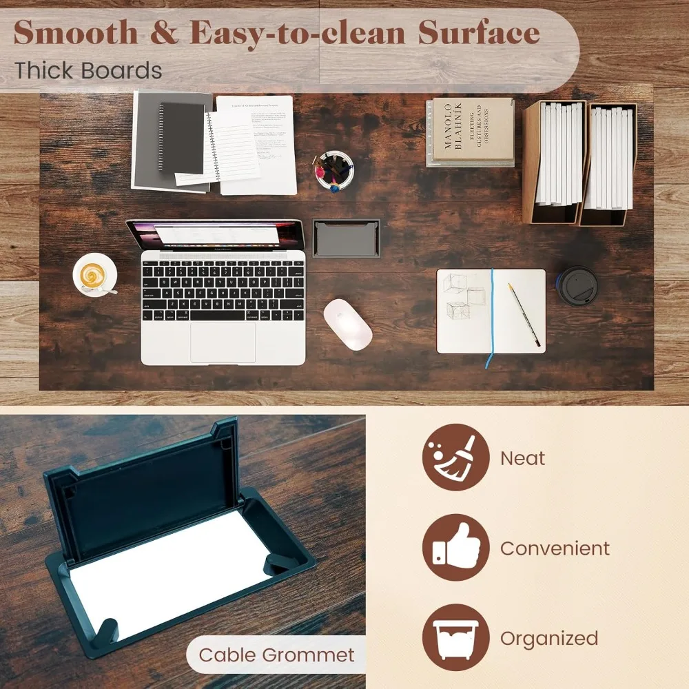 طاولة مؤتمرات، طاولة مكتب كبيرة مقاس 71 بوصة × 35.5 بوصة مع حلقة كابل، أرجل معدنية قوية، مكتب كمبيوتر طويل جدًا لغرفة اللوحة