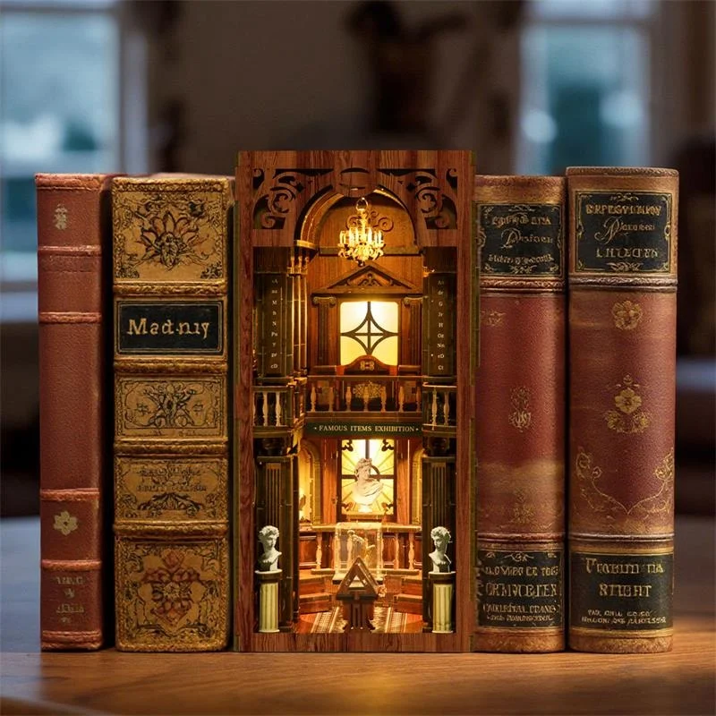 DIY Wooden  The Philosophical Library Book Nook Shelf Insert Miniature Model Kits Bookshelf Bookend for Friends Birthday Gifts