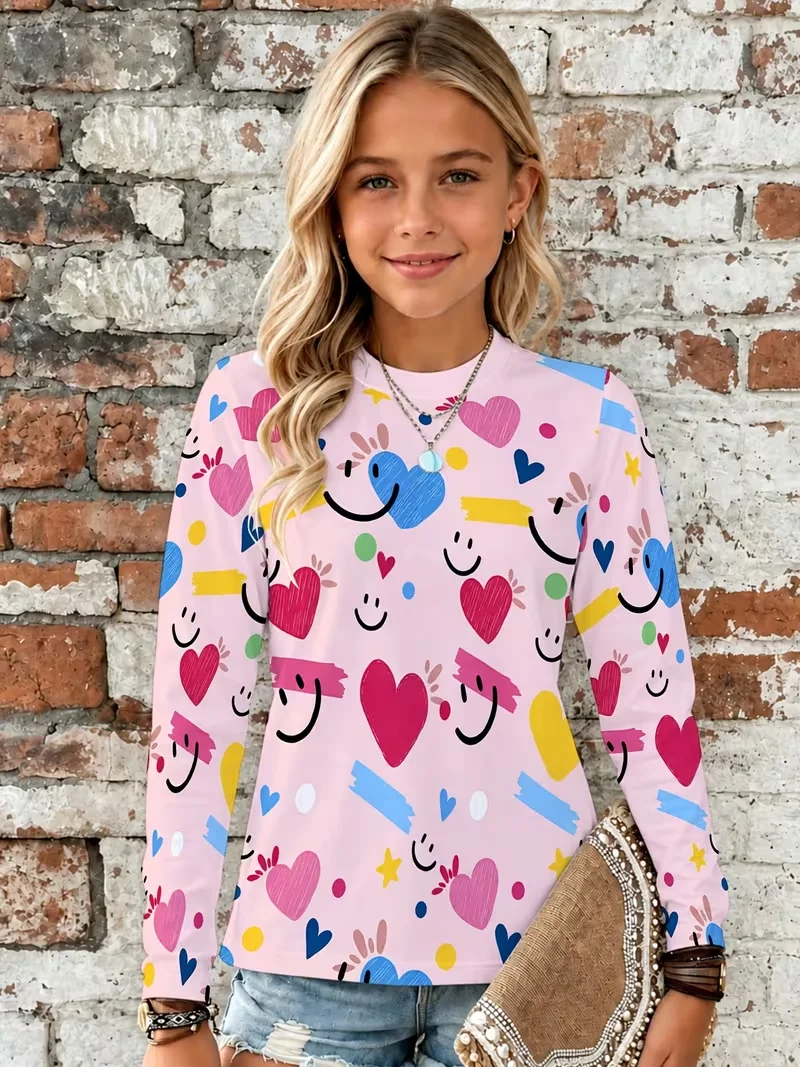Long-sleeved, Crew-neck T-shirt Featuring A Cool, Stylish Cartoon Print