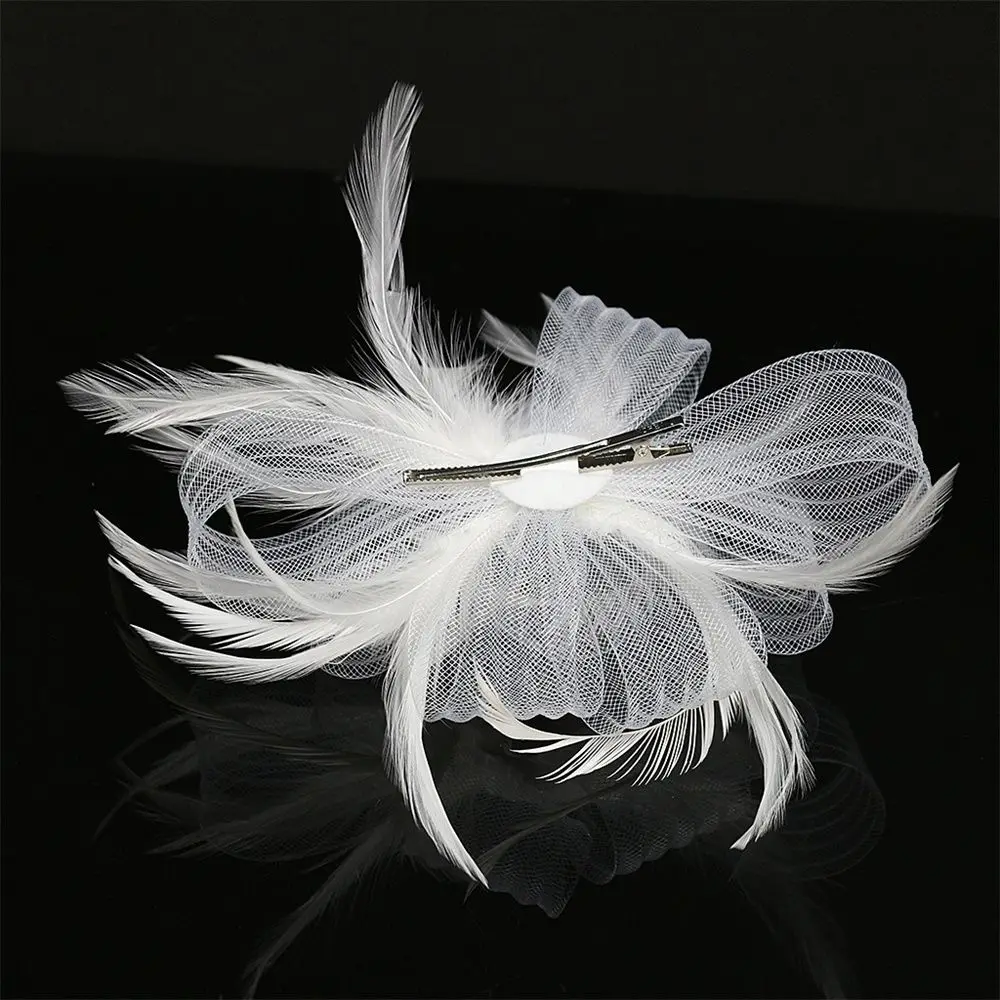 British Retro Women Feather Fascinator Headband Large Floral Hair Clip Cocktail Wedding Party Bridal Hat Decor Ladies Headwear