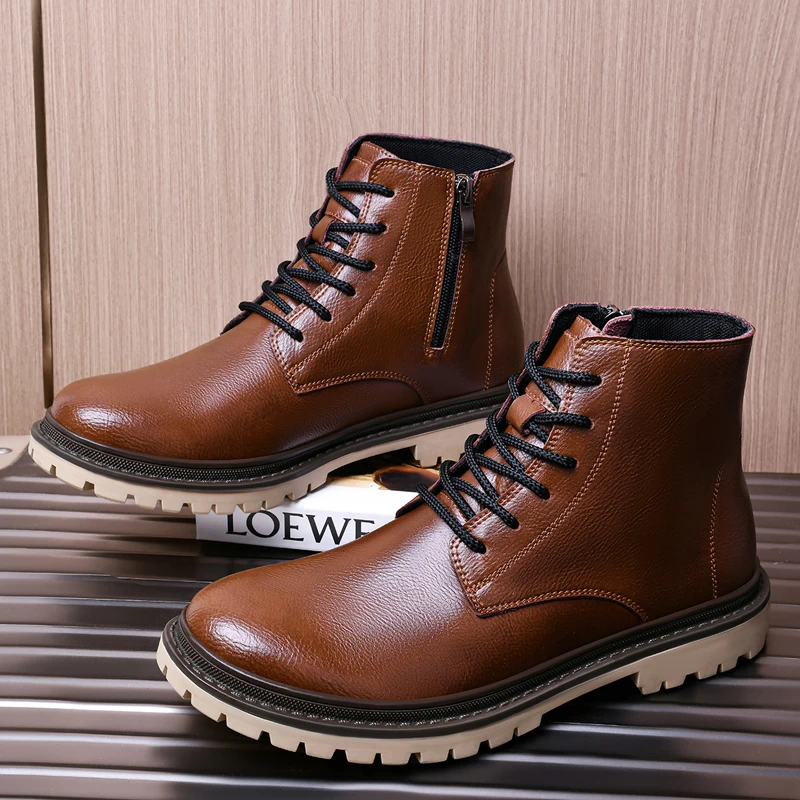 Autumn  Winter High Top Cotton Warm Boots Counter Brand Height Increasing Retro High-end Feeling Youthful Trend Motorcycle Boots