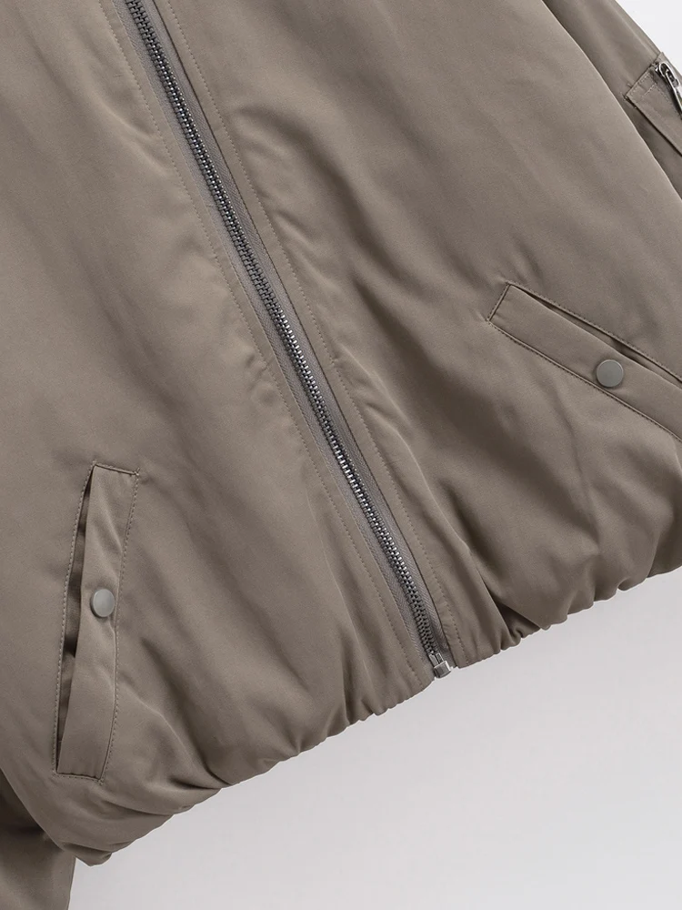 PAILETE Women 2023 fashion loose padded bomber jacket coat vintage long sleeves front zipper female outerwear chic tops