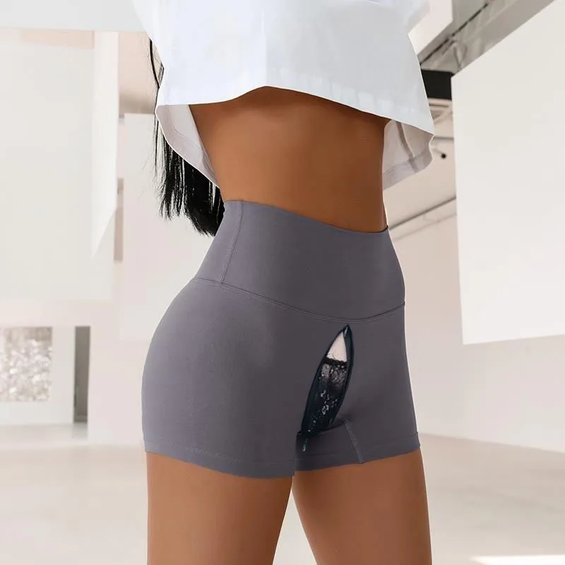 Open Crotch Outdoor Sex Pants Yoga Women Joggers Mini Shorts Fitness Push Up Leggings High Waist Sexy Booty Female Gym Bottoms