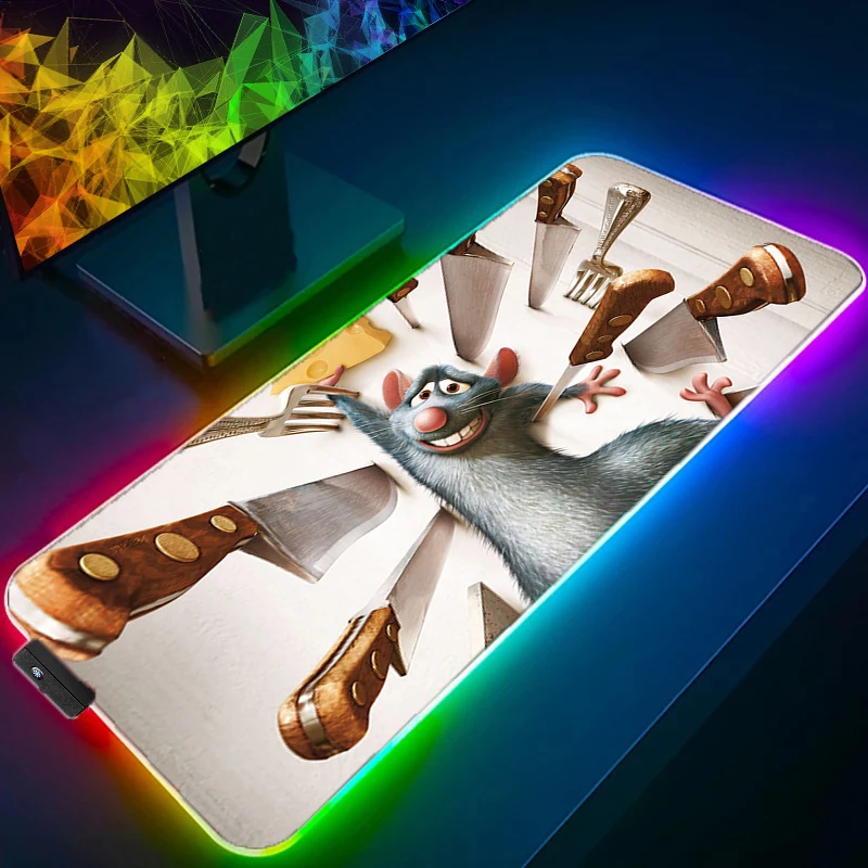 RGB LED Mouse Pad Large Rubber Anti Slip Mouse Pad Light Luxury anti slip and Waterproof Deskmat Computer Mousepad Ratatouille