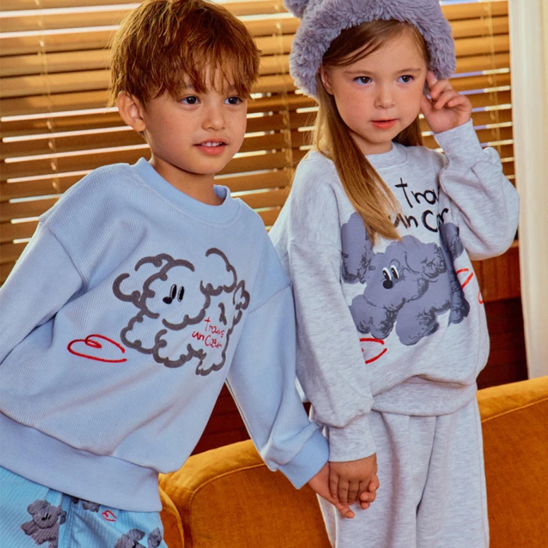 الأولاد الصوف رياضية 2025 الخريف الشتاء الاطفال 3 قطعة مجموعة لطيف الكلب طباعة مقنعين البلوز السراويل لينة أفخم متماسكة قبعة عداء ببطء