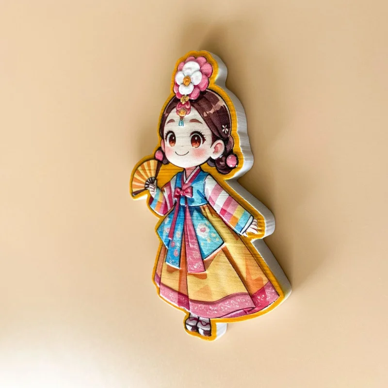 Korean girl ethnic resin refrigerator magnet, trendy cartoon cute Yanbian Korean souvenir travel