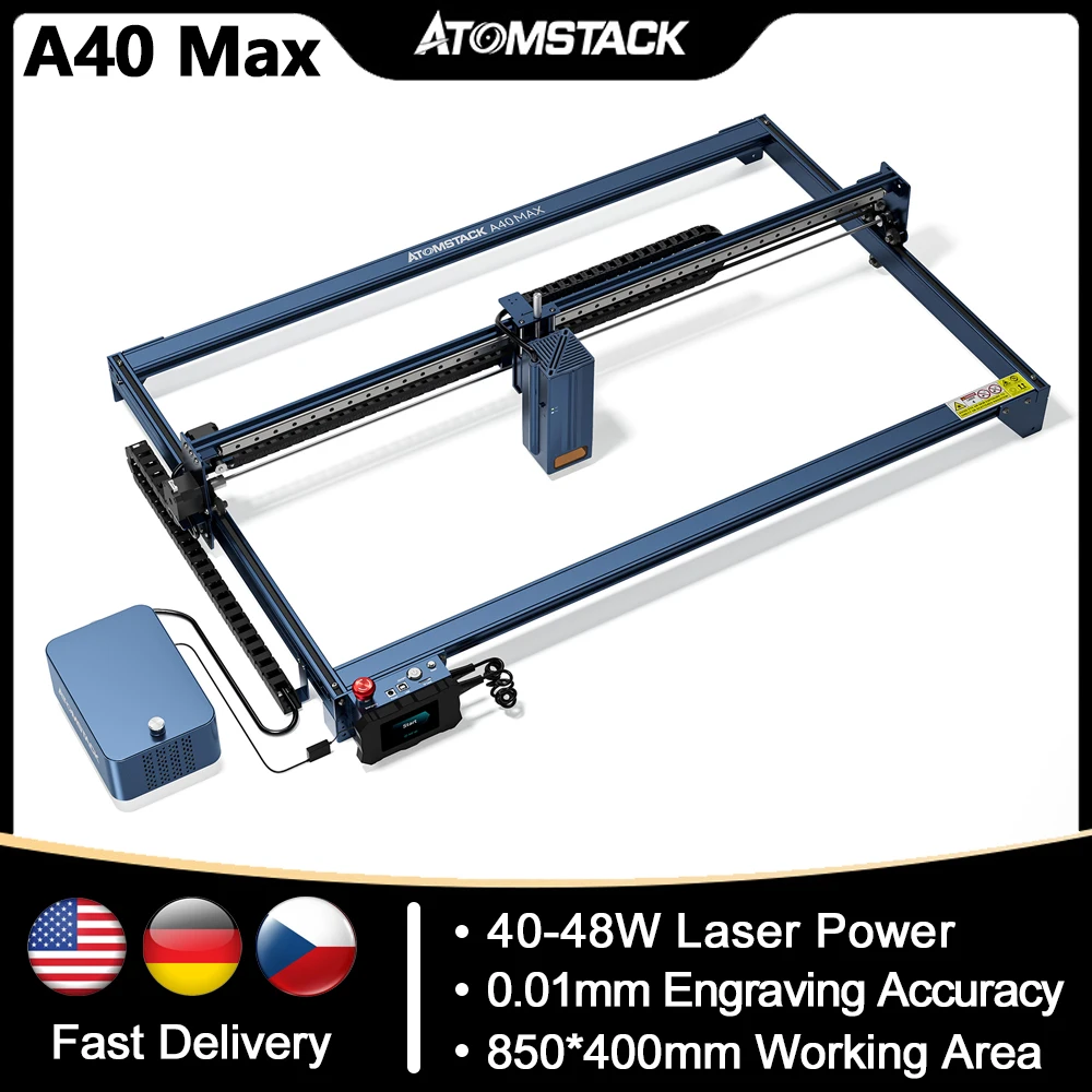 Atomstack A40 Max 40W Laser Engraver All-aluminum Alloy Anodized Structural with Dual Air Assist Pump 850*400mm Work Area