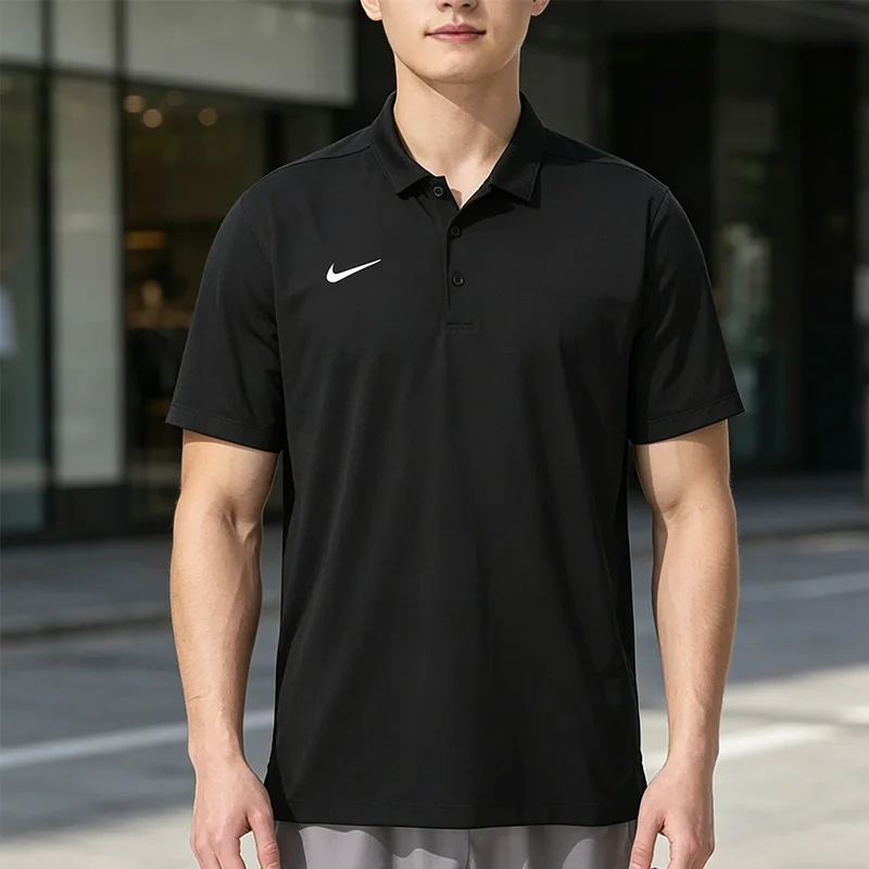 

Nike New Black Polo Shirt with Dri-FIT Moisture-Wicking Technology, Men's Daily Short Sleeve Lapel T-Shirt IB8831-010