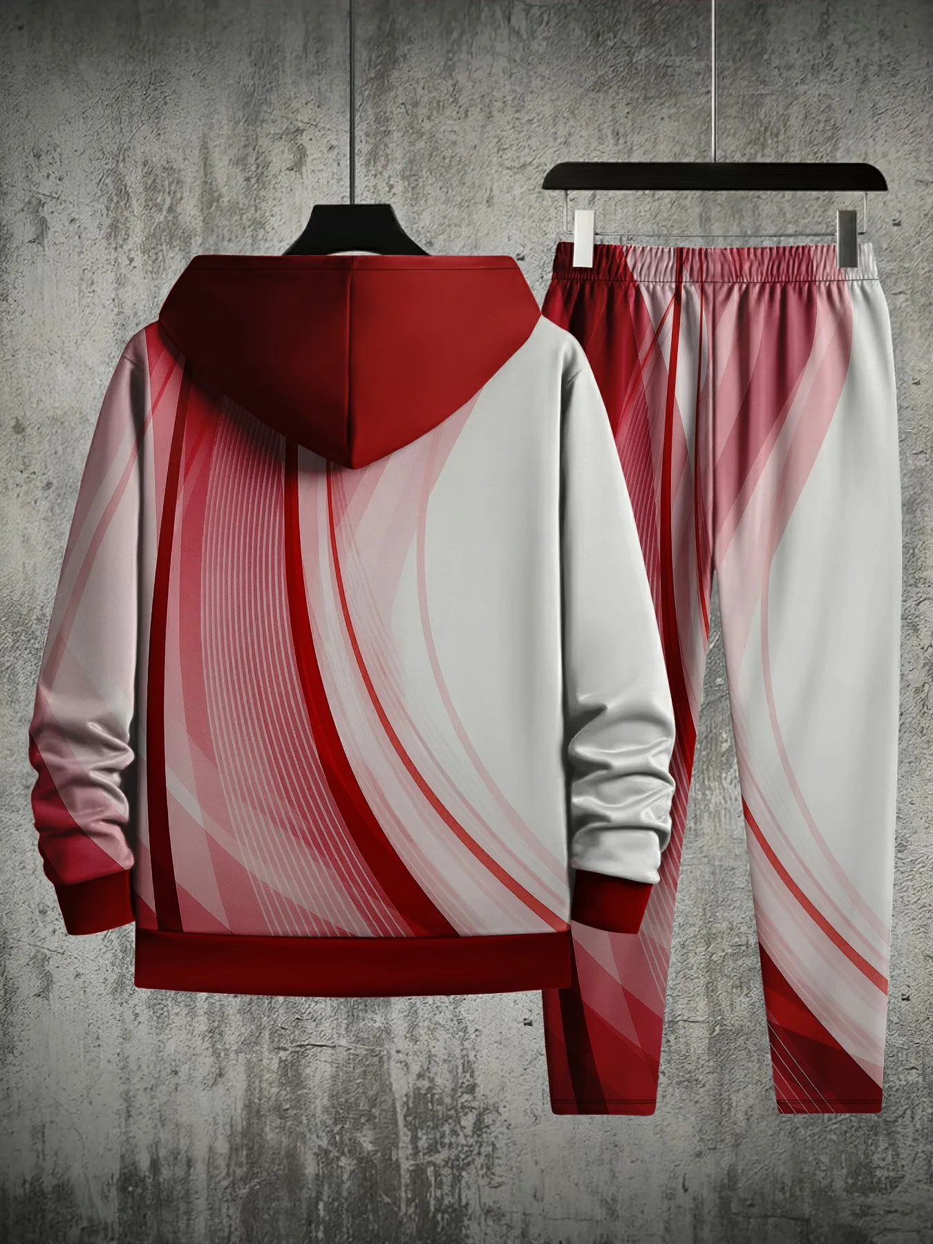 طقم سويت شيرت بغطاء للرأس بطباعة ثلاثية الأبعاد للرجال دافئ كاجوال فضفاض من الصوف #6