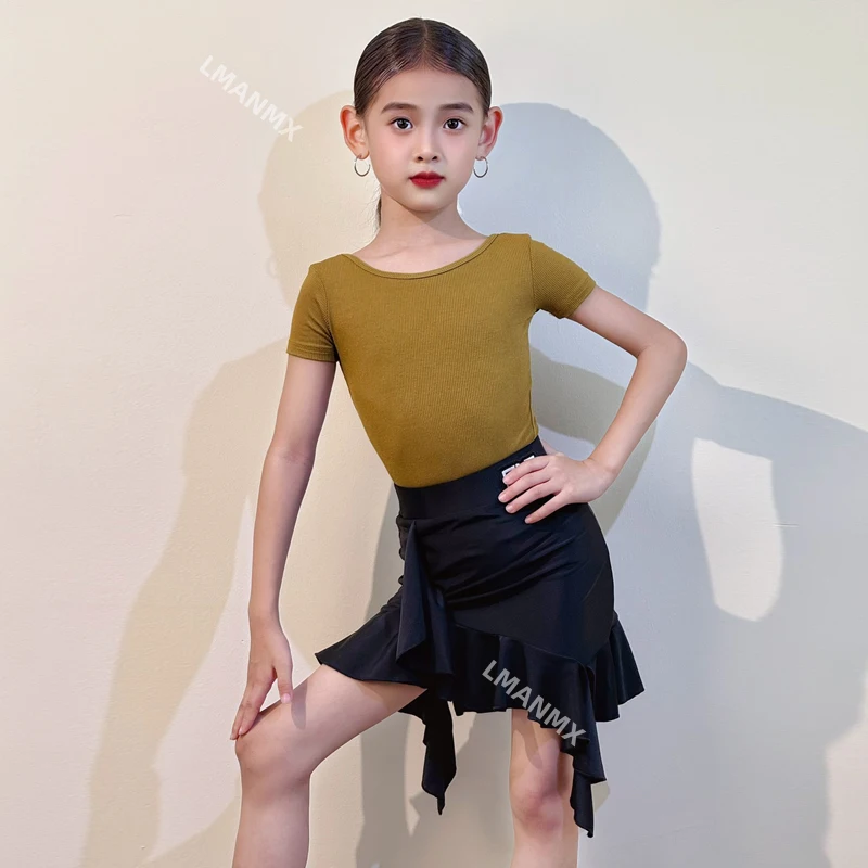 فستان ممارسة الرقص اللاتيني للأطفال، فستان صيفي بنمط جديد، فستان بأكمام قصيرة، مجموعة أداء نصف تنورة #4