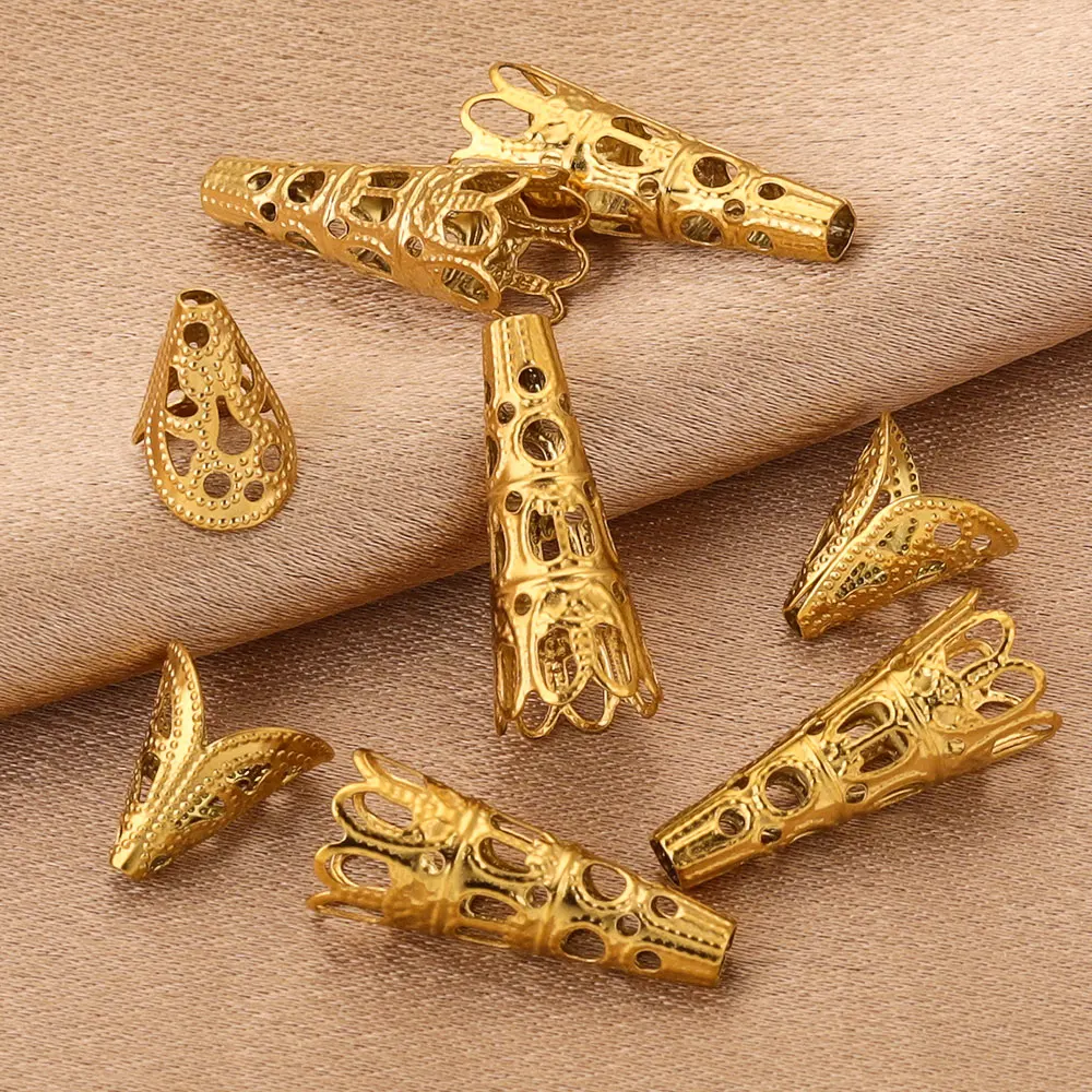 20pcs Pvd Gold Plated Stainless Steel Flower Beads End Caps Metal  Spacer Beads for Earring Necklace DIY Jewelry Making Findings