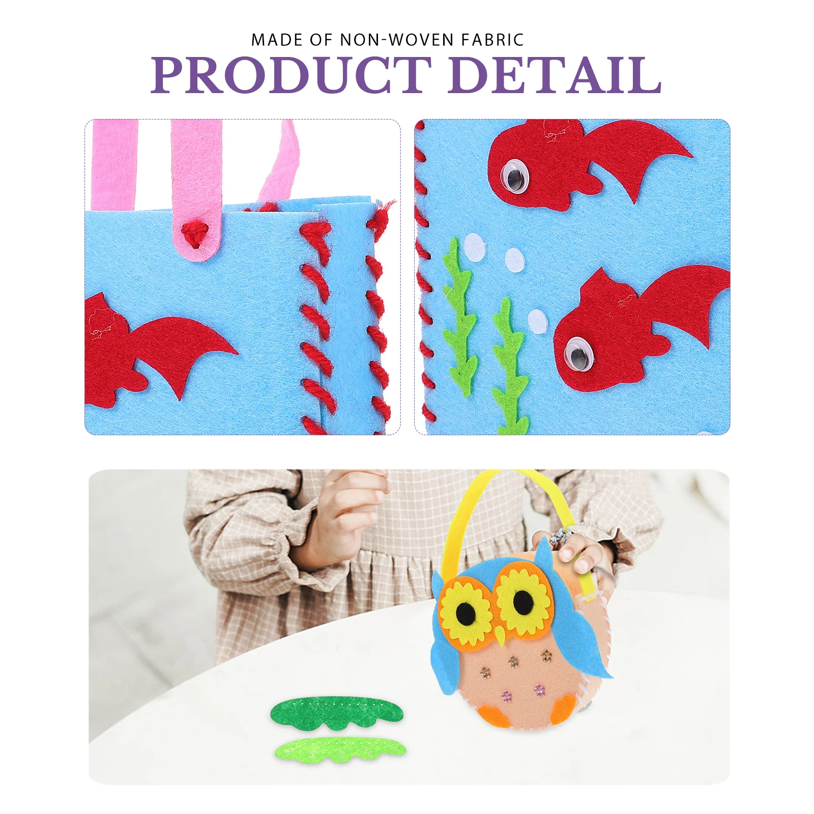 4개입 어린이 DIY 핸드백 키트 부직포 재질 만화 스타일 수제 공예 부모-자녀 선물 프로젝트 DIY 핸드백