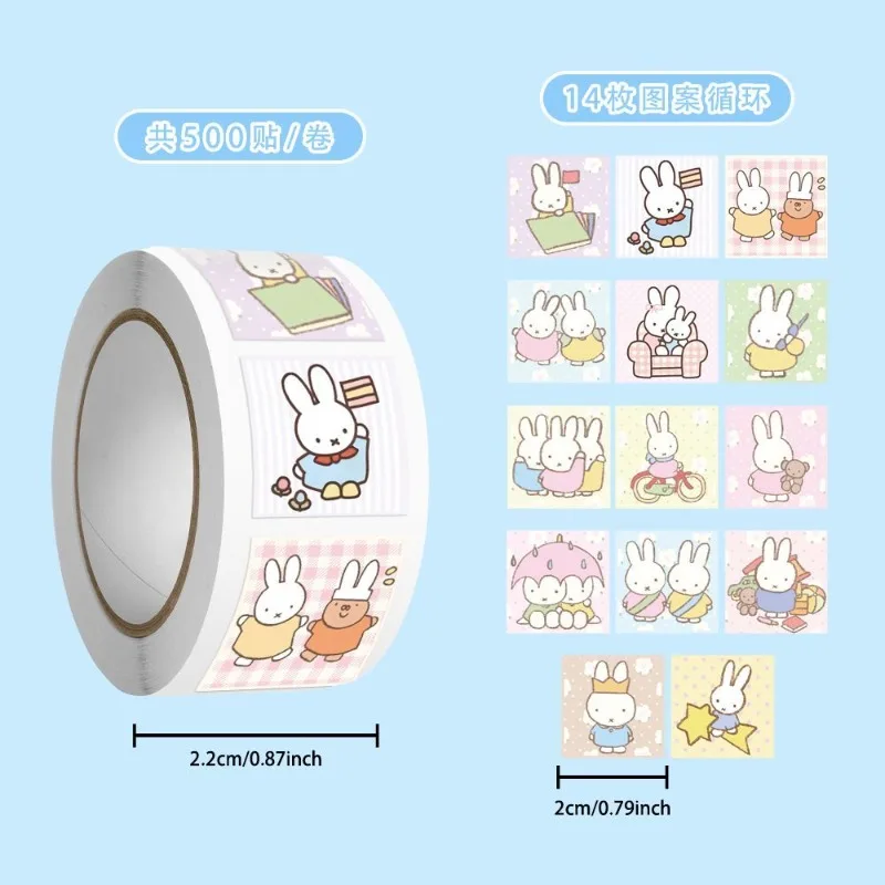 Miffy 500pcs Roll Sticker High Color Value Cartoon Cute Printing Student Water Cup Hand Book Diy Graffiti Waterproof Sticker view 4