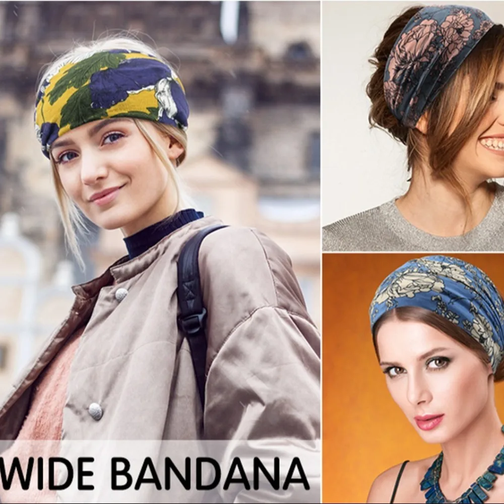 Bohemian Headband Wide Vintage Knot Women Headwrap Cotton Stretch Extra Large Hair Accessory For Dance Biker