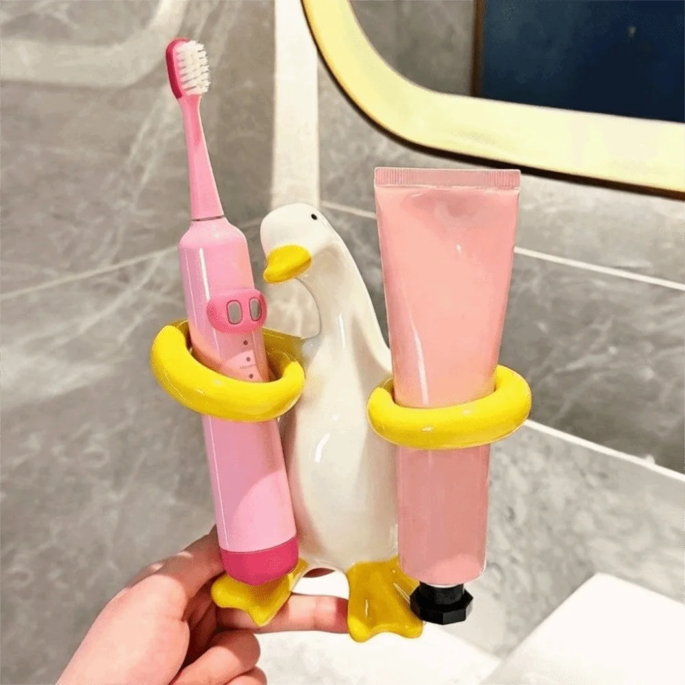 Duck-Shaped Electric Toothbrush Holder Ceramic 2 Slot Toothbrush Storage Stand Non Slip Portable Makeup Brush Shelf