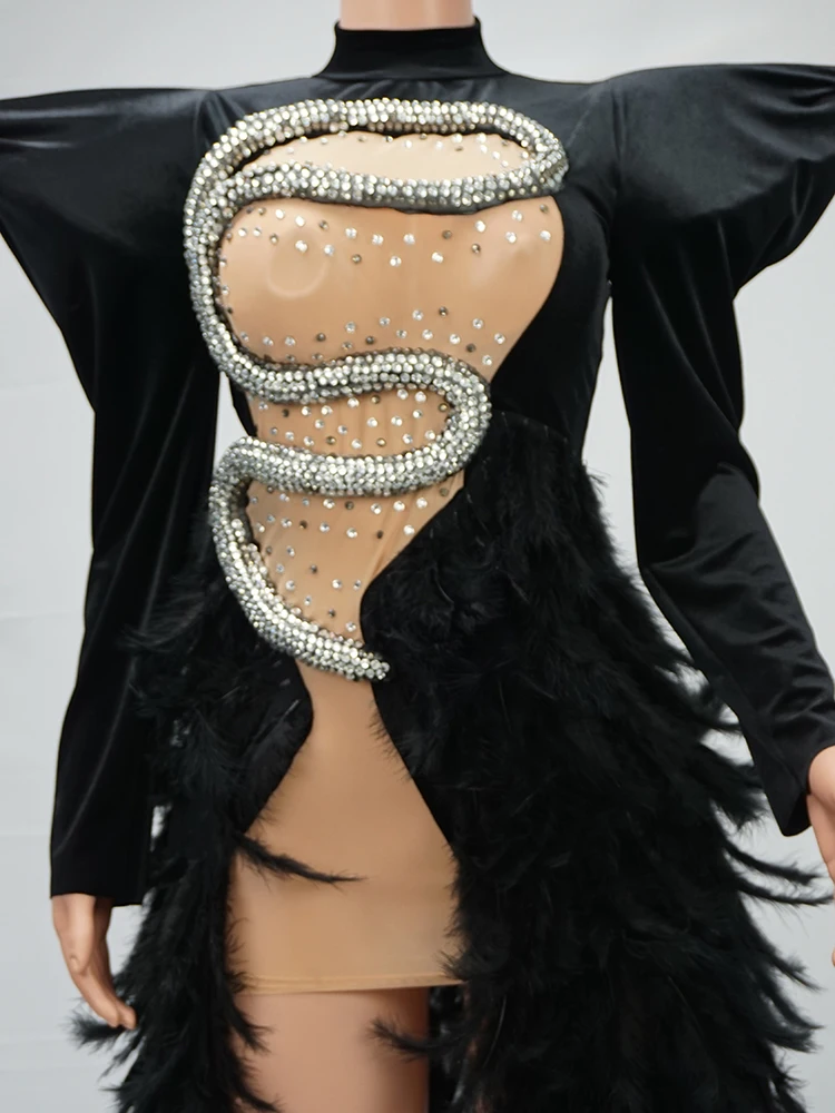 Show girl costume Luxury Party OutfitExaggerated Shoulder Sexy black dresses Gogo performance night  commercial show catwalk Lad