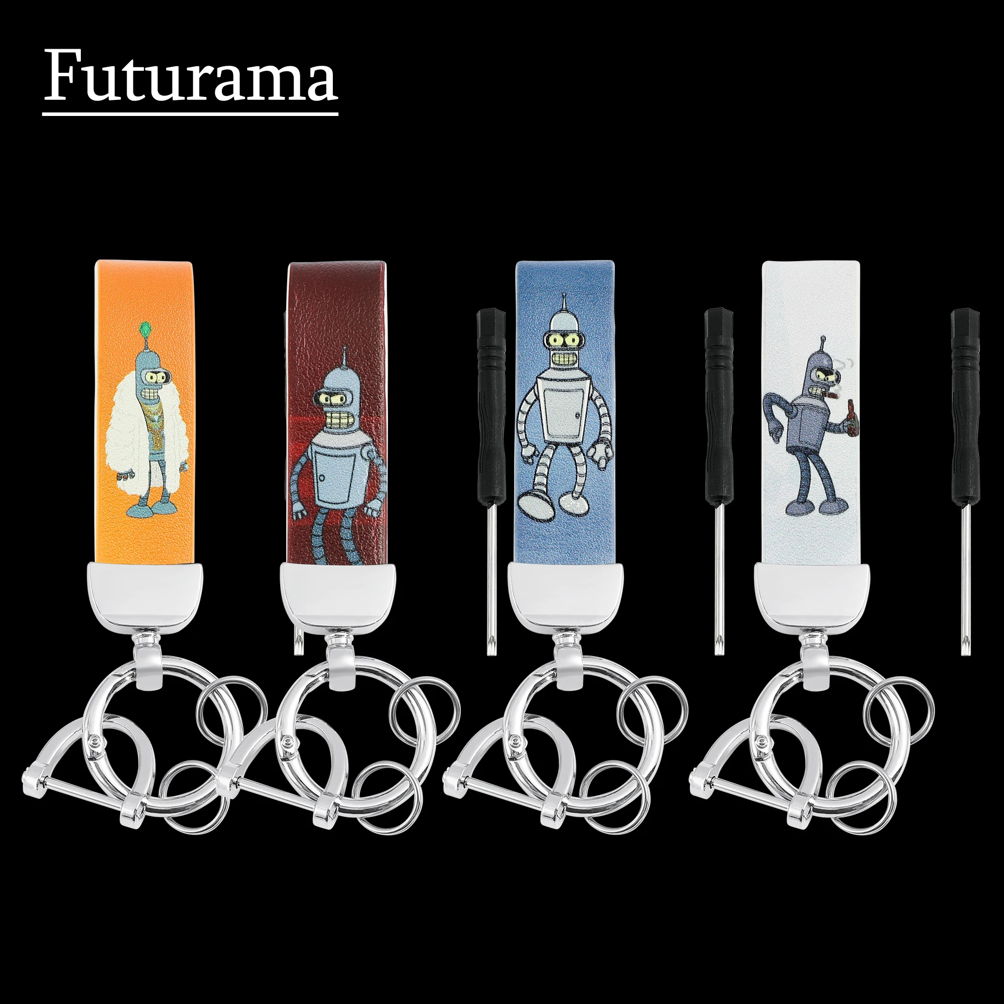 

Anime Futurama Leather Keychain Cartoon Figure John DiMaggio Keyrings for Car Key Holder Backpack Pendant Accessories Kids Gifts