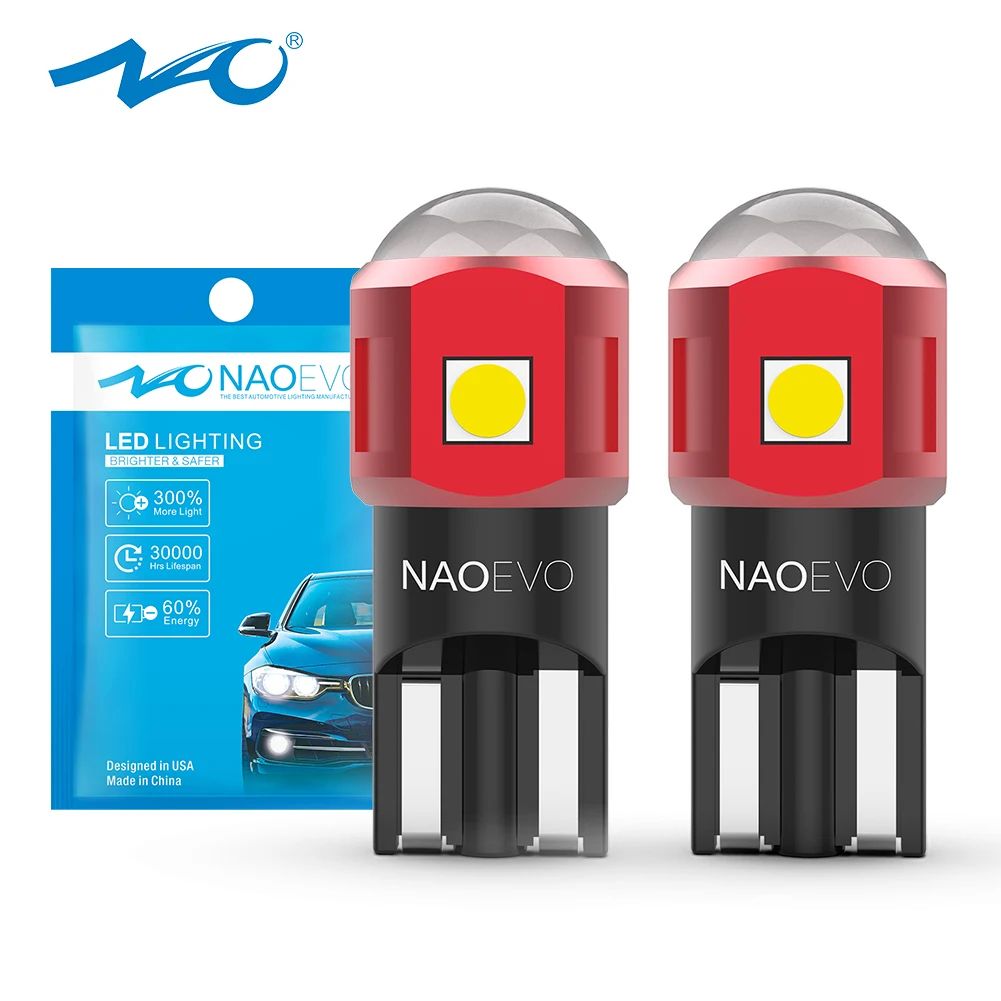 NAO 2x W5W T10 LED Ultra Bright 5W5 12V 24V 4W 600Lm Samochodowe boczne światło wewnętrzne Żarówka automatyczna Ciepła biała bursztynowa czerwona potężna lampa obrysowa