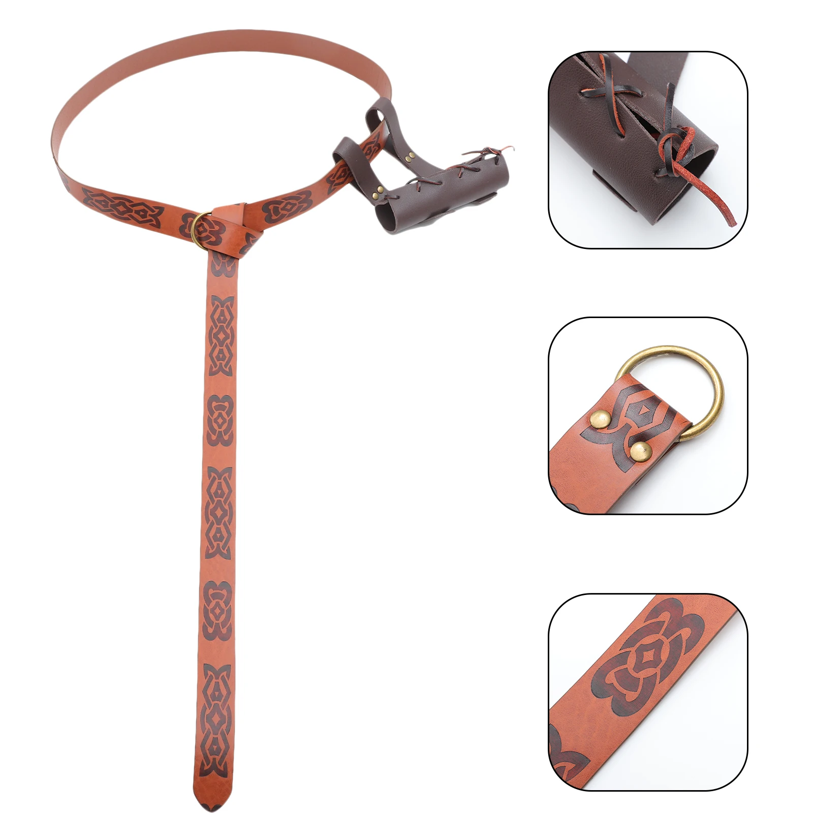 Cinto de pu em relevo marrom, renascentista medieval, 190cm, com bainha de espada, para cavaleiro viking, acessórios de fantasia, palco