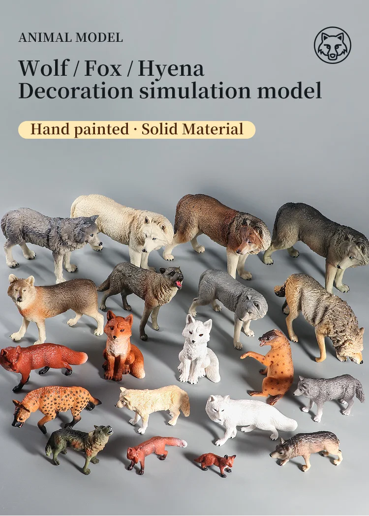 Lernspielzeug-Figuren-Set mit Waldtieren – Wolf, Fuchs, Hyäne, realistische Dschungel-Zoo-Tiermodelle, Weihnachtsgeschenk für Kinder – Detail 1