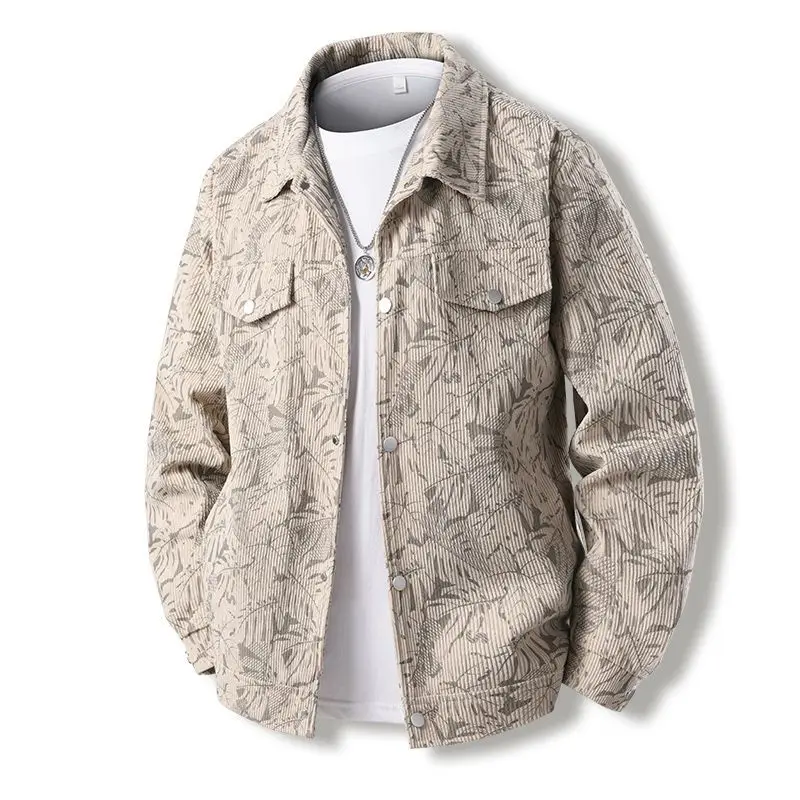 

​ Мужская джинсовая куртка большого размера в винтажном стиле с принтом, весенне-осенняя повседневная рабочая одежда, пальто с откидным воротником ​