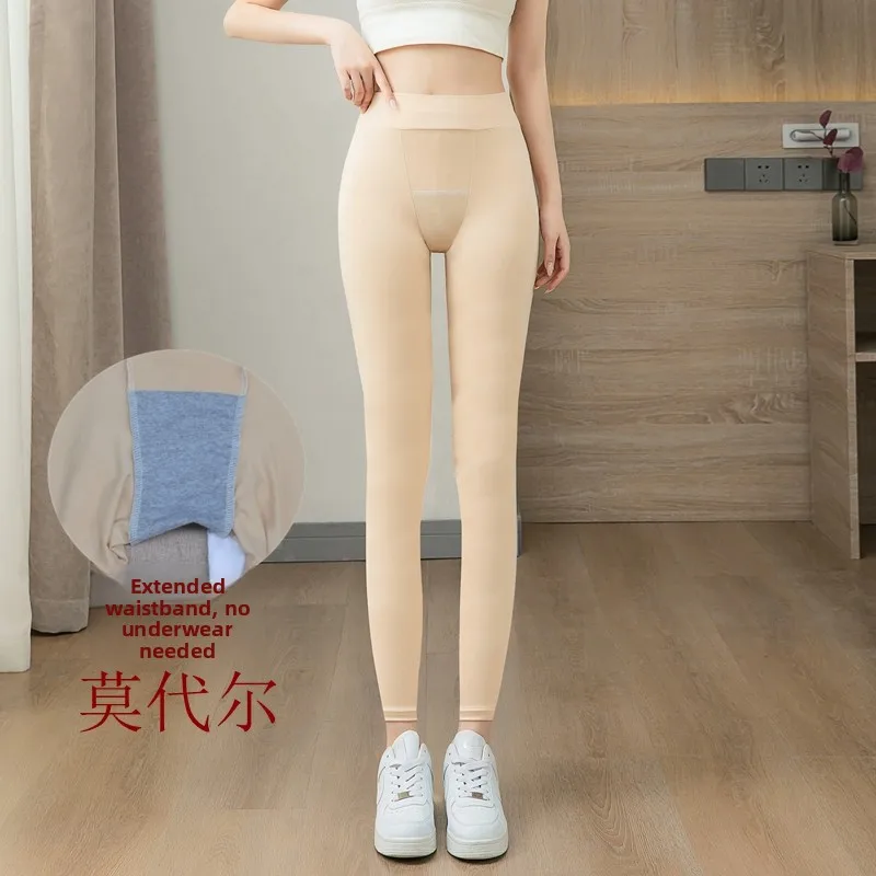 초박형 9 길이 모달 하이 웨이스트 여성용 탄성베이스 레이어 바지 캐주얼 얇은 코튼 가랑이 소형 여성