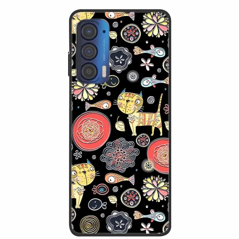 For Moto Edge 2021 2022 2023 Case Silicone Soft Flower Marble TPU Black Phone Covers for Motorola Moto Edge 2021 Protective Bag