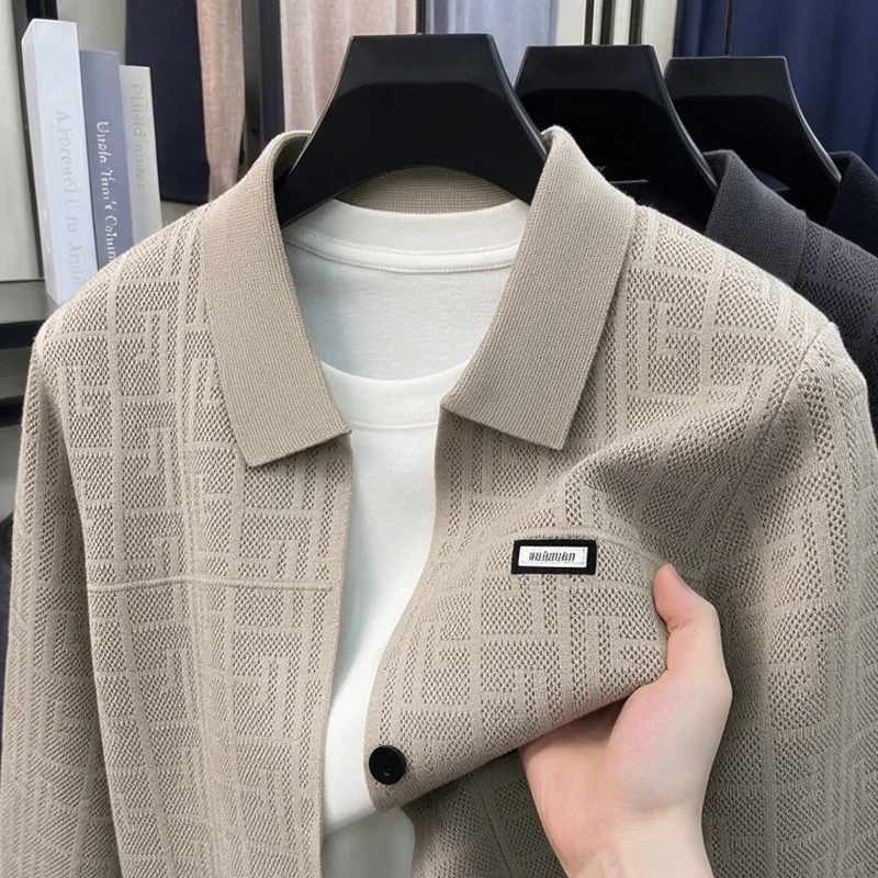 High end Brand Men's knitted coat luxury fashion jacquard comfort pocket button lapel autumn winter new style sweater cardigan
