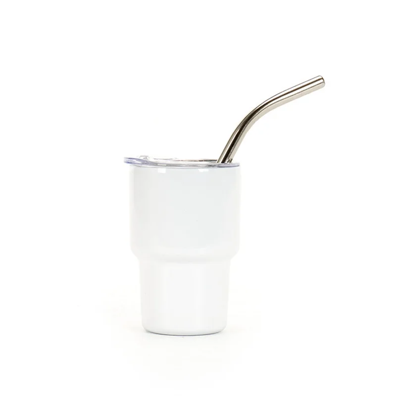 F-3C 3 ชิ้น Mini Tumbler Shot Glass Mini Tumbler ถ้วย Shot แว่นตาพร้อมฟางและฝาปิด,2 ออนซ์ (C)