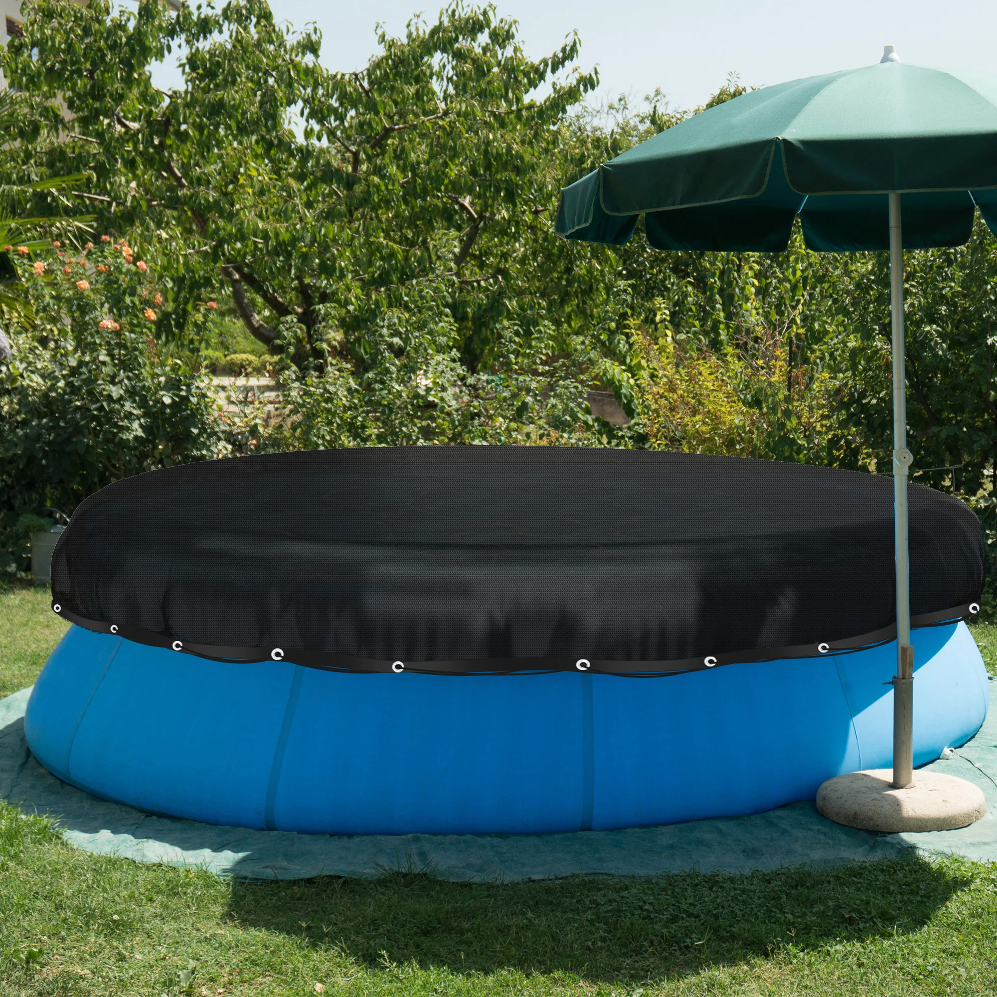 غطاء شبكي لأوراق حمام السباحة بطول 24 قدم، غطاء شبكي لحمام السباحة الشتوي، غطاء شبكي لأوراق حمام السباحة لحمامات السباحة فوق الأرض باللون الأسود #3