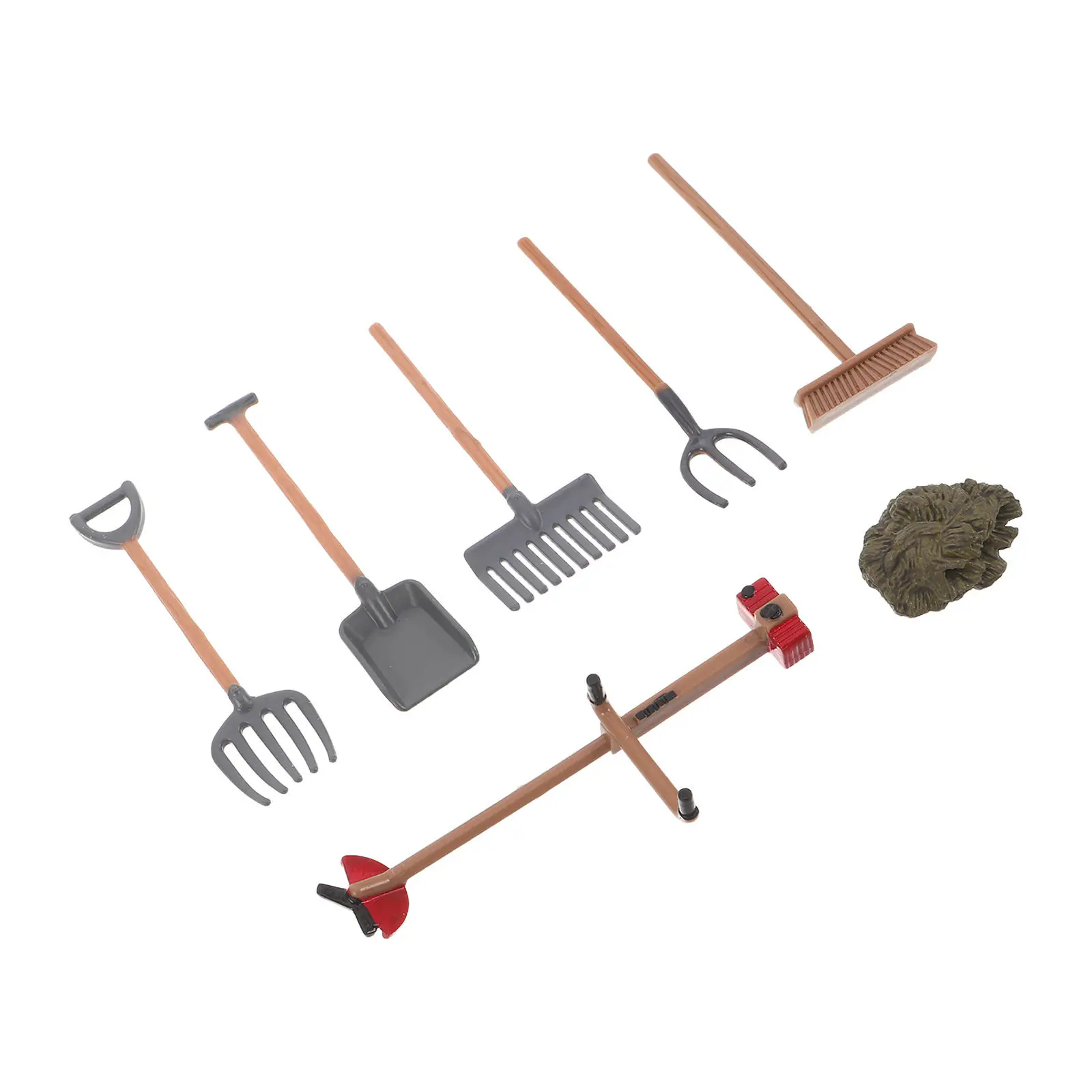 7Pcs Mini Farm Tools Set Realistic Plastic Micro Garden Rake Shovel for Dollhouse Farm Landscape Scene Miniature Gardening