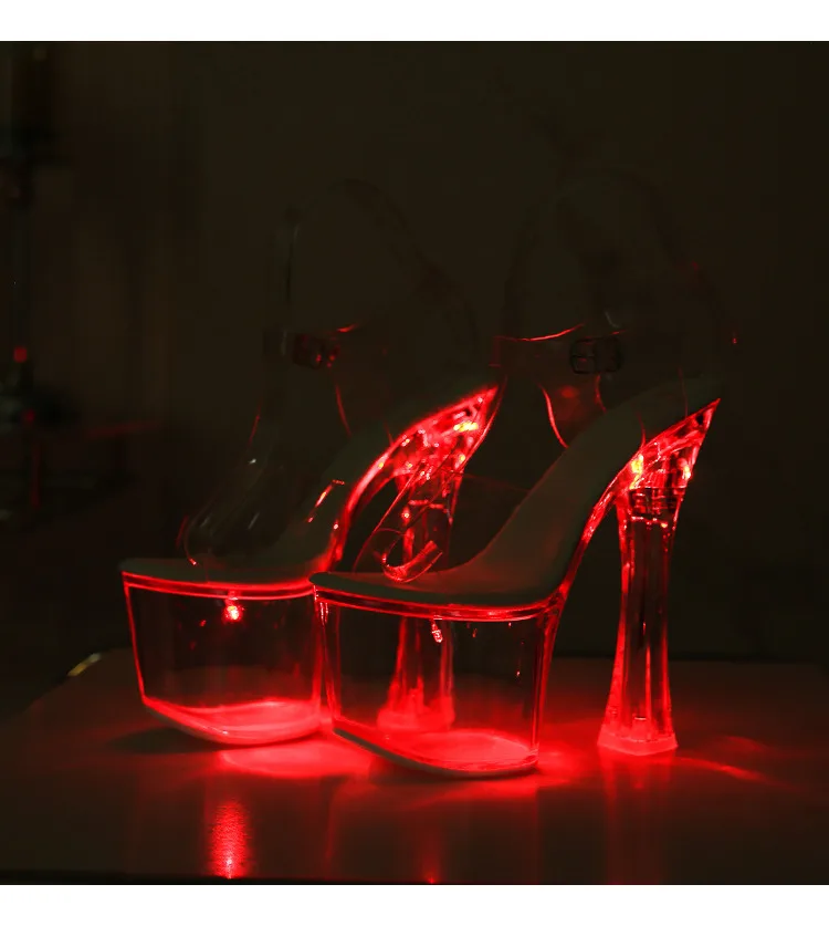 Tacones extremadamente altos de 17,5 CM, plataforma brillante, tacones claros, sandalias para discoteca para mujer, modelo de moda de PVC transparente, zapatos de pasarela