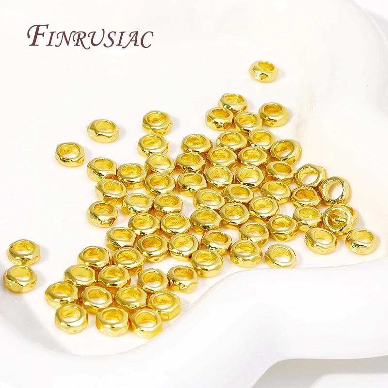 18K Gold Plated  Irregular Spacer Beads Molten Hammered Large Hole Ring Beads For Jewelry Making DIY Bracelet Necklace Findings