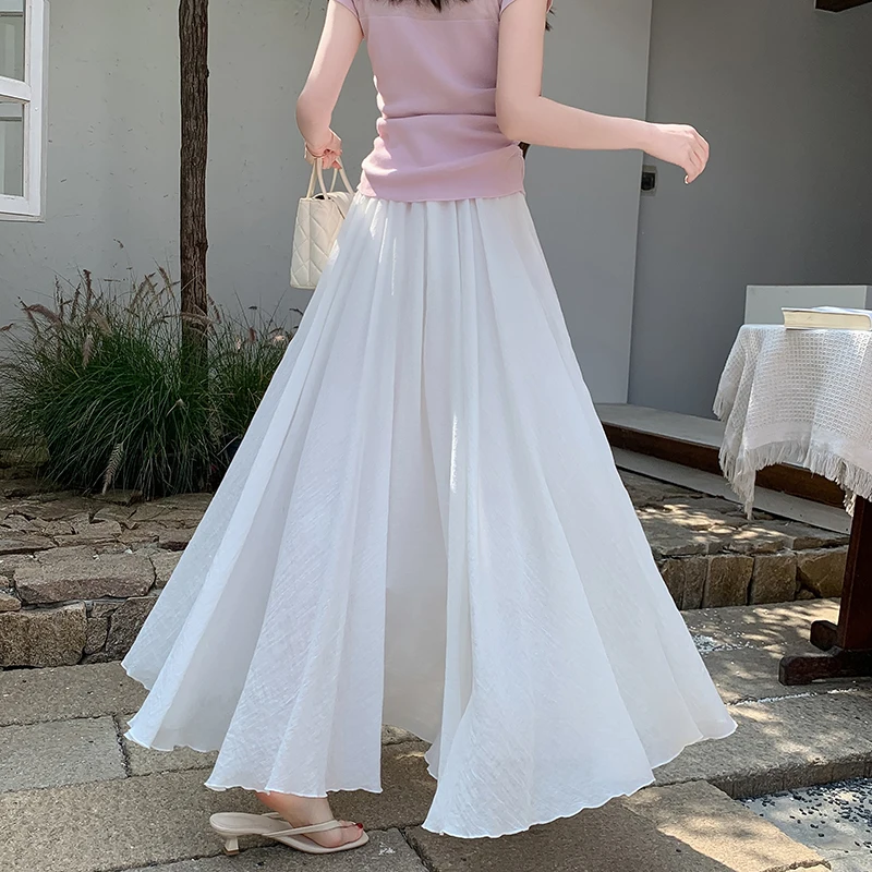 2026 Summer New Linen Blend Midi Skirt – High Waist Flowy A-Line Maxi Skirt with Wide Flare, Slimming & Breathable