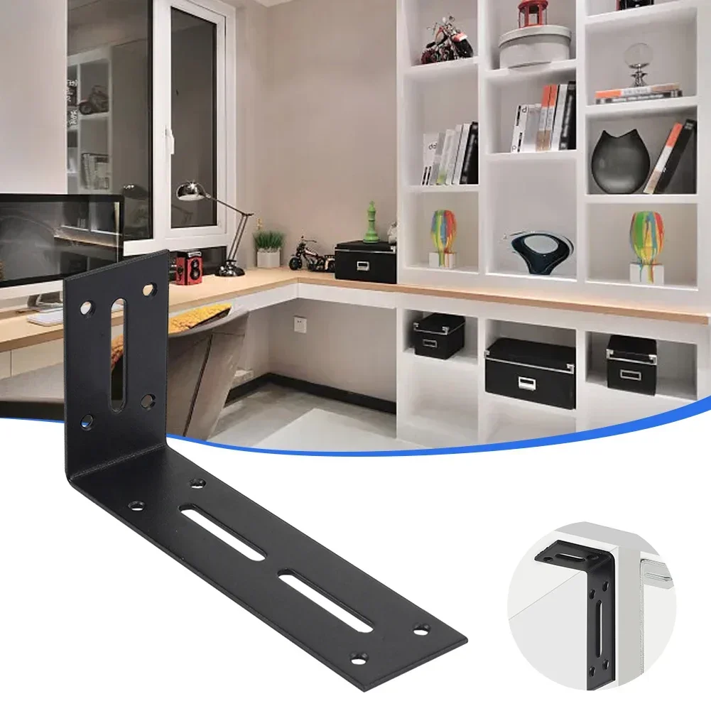 Black L-shaped heavy-duty bracket, 90 degree slotted corner bracket, suitable for DIY furniture repair rack