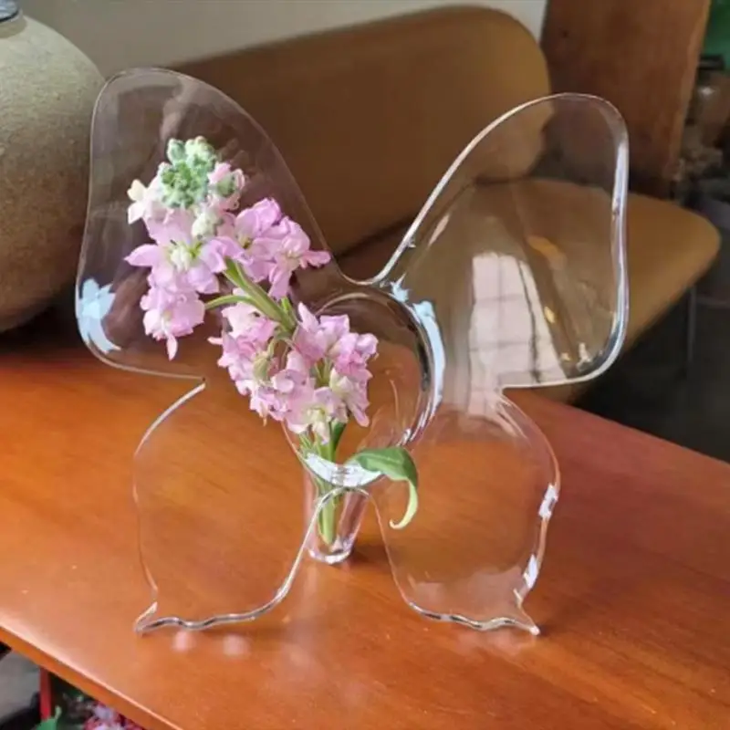 Acrylic Butterfly Vase Photo Frame Vase Transparent Stylish Decorative Butterfly-Shaped Single Flowers Vase for Office Home